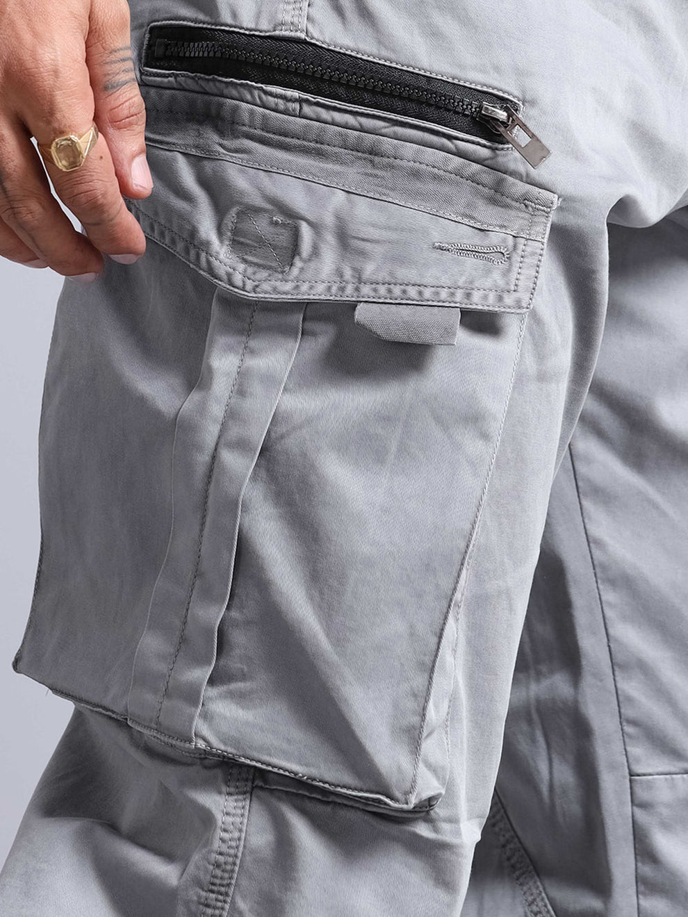 Tokyo Stitch Light Grey six pocket Cotton cargo for men