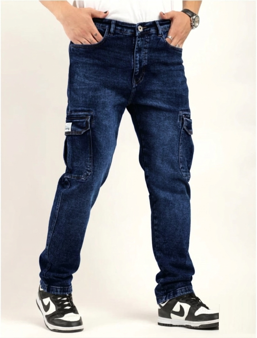 Tokyo Stitch Dark  Blue six pocket denim cargo for men