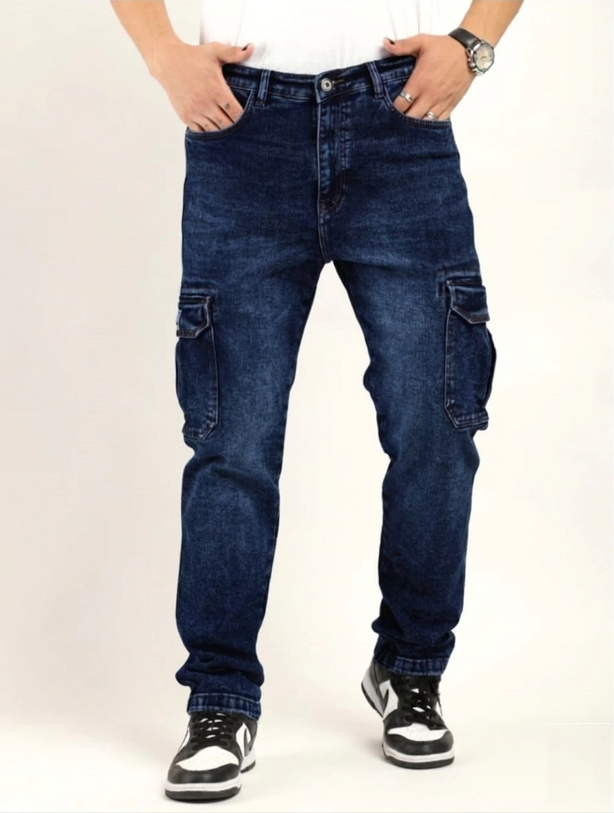 Tokyo Stitch Dark  Blue six pocket denim cargo for men