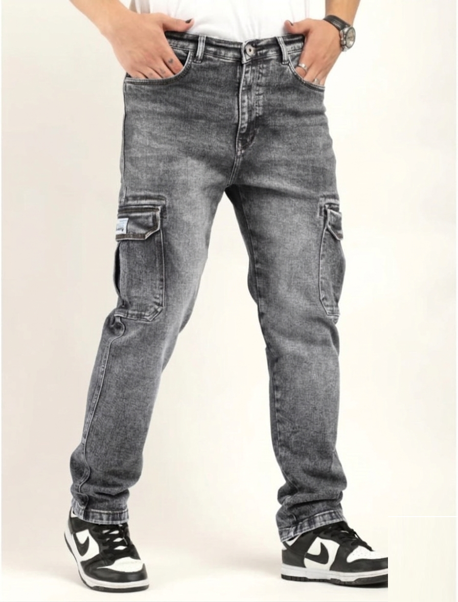Tokyo Stitch dark GREY six pocket denim cargo for men