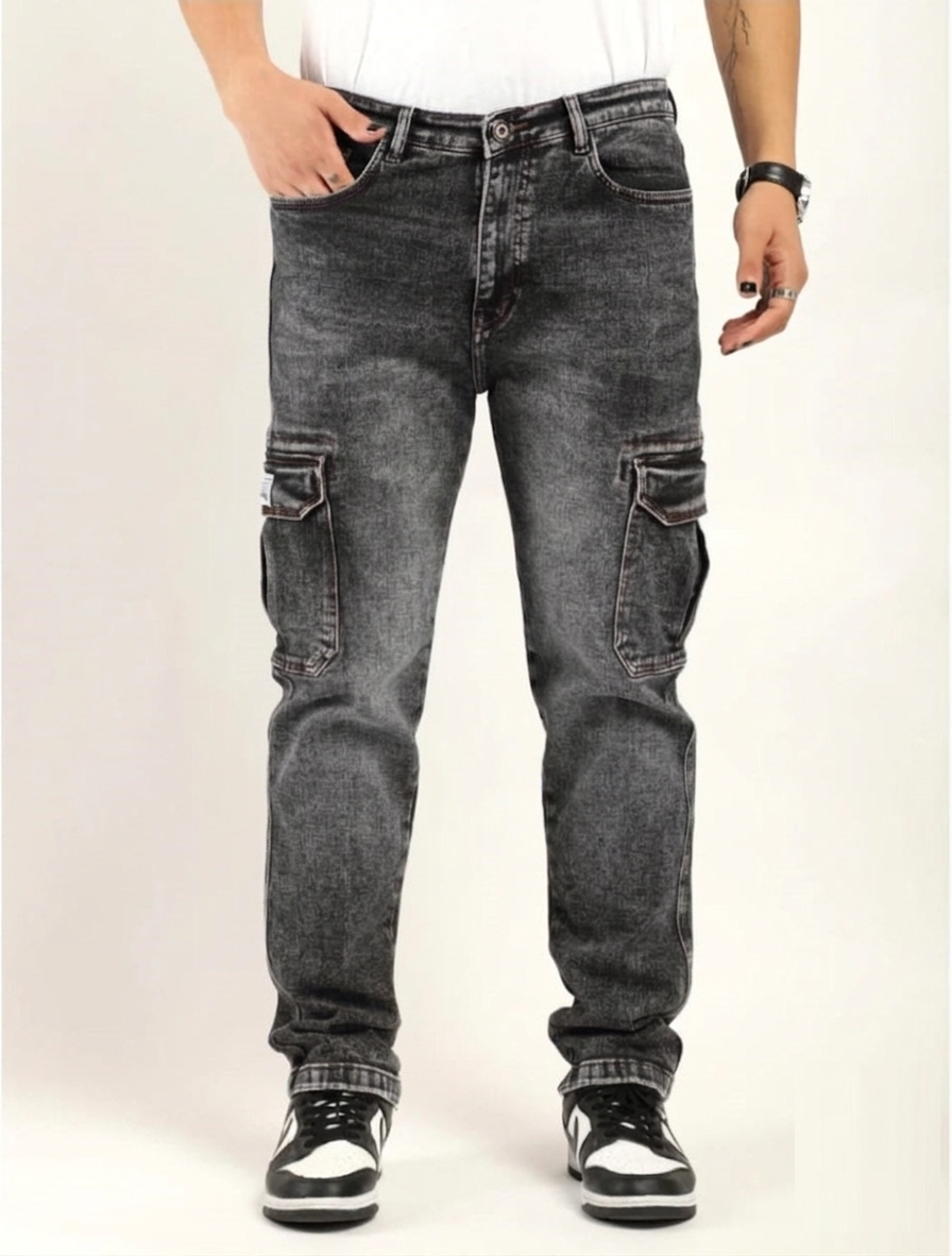 Tokyo Stitch dark GREY six pocket denim cargo for men