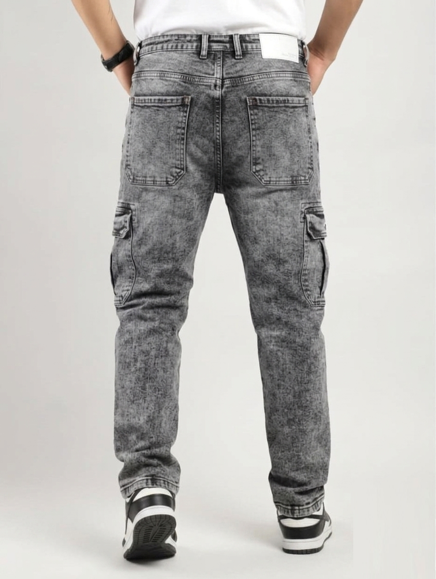 Tokyo Stitch dark GREY six pocket denim cargo for men