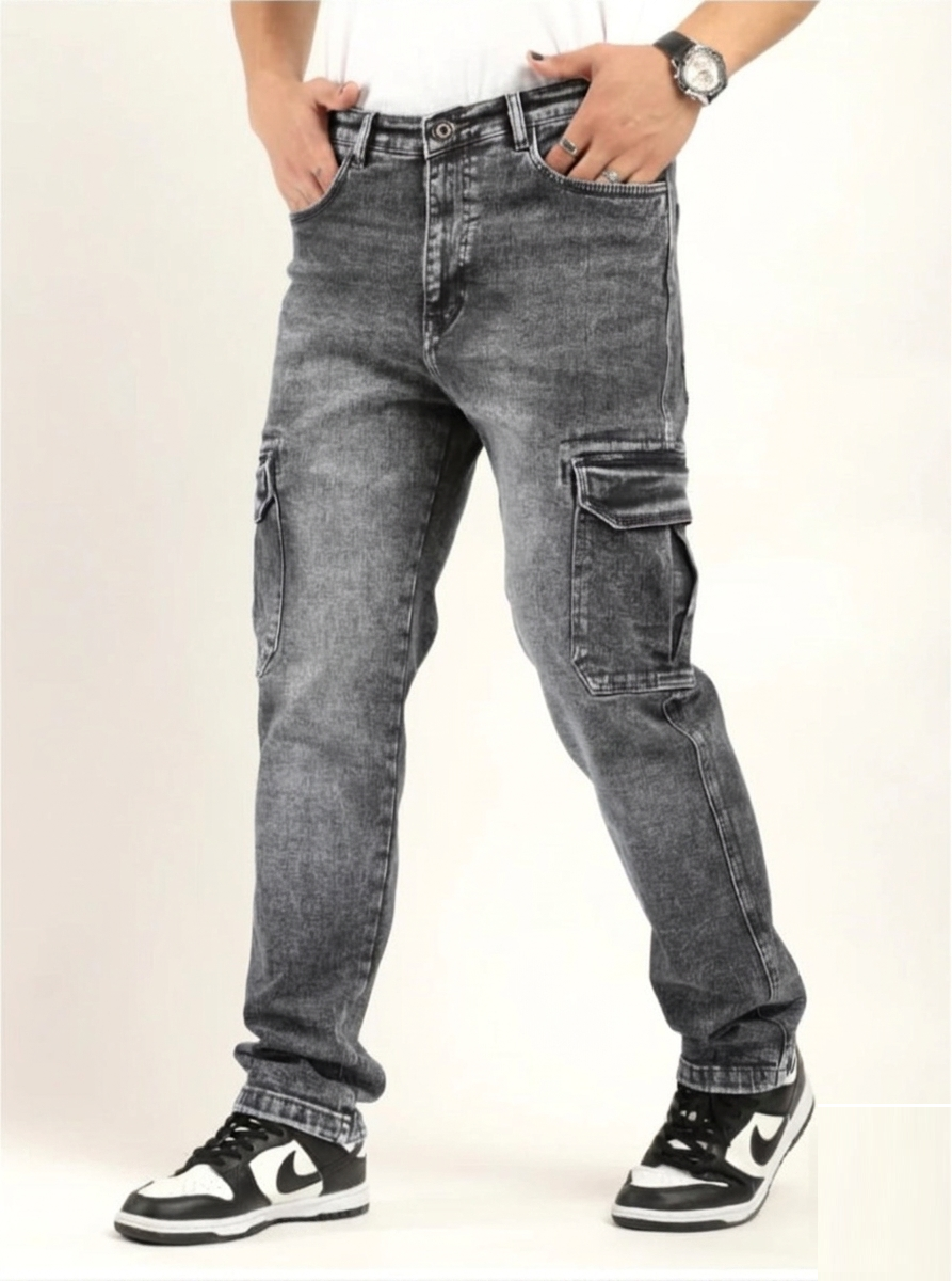 Tokyo Stitch dark GREY six pocket denim cargo for men