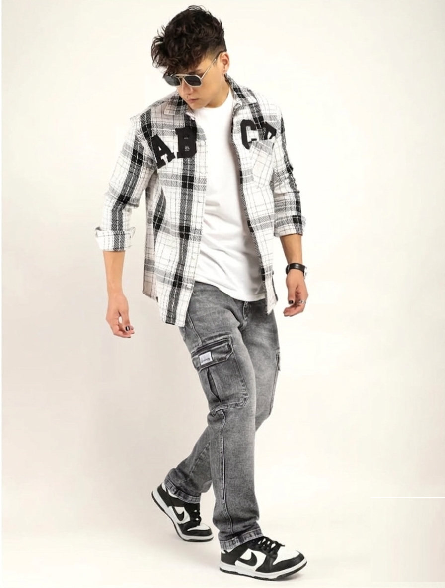 Tokyo Stitch dark GREY six pocket denim cargo for men