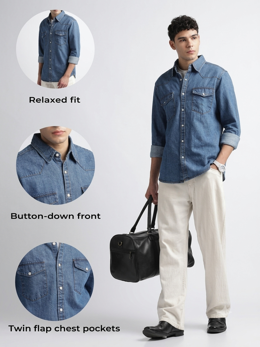 Tokyo Stitch med Blue denim shirt for men