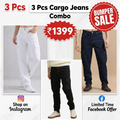 Tokyo Stitch Dark Blue , White , Black - Set of 3 (combo Set) denim cargo's for men