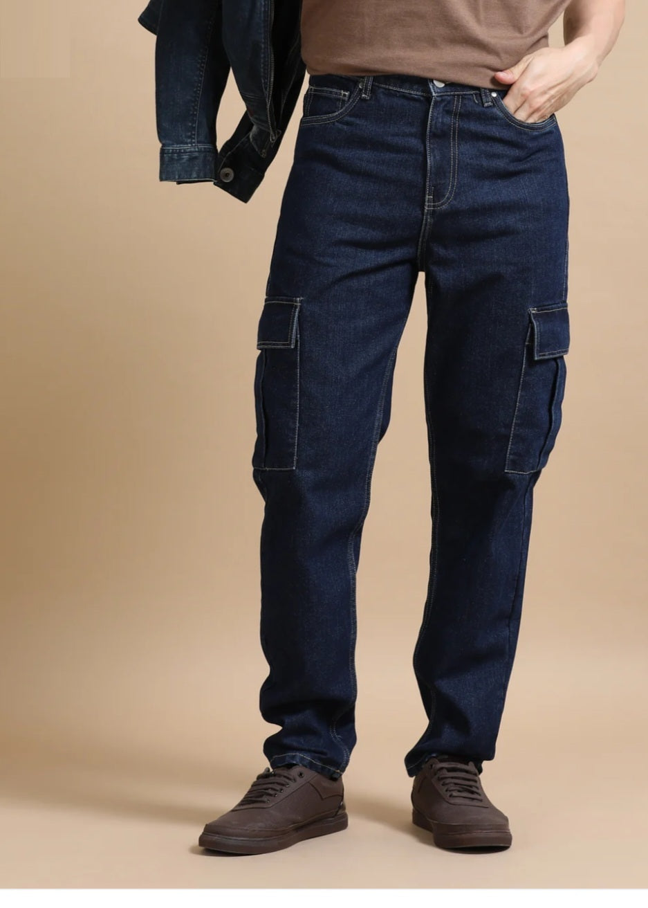 The BlueVibe dark blue denim cargo for men