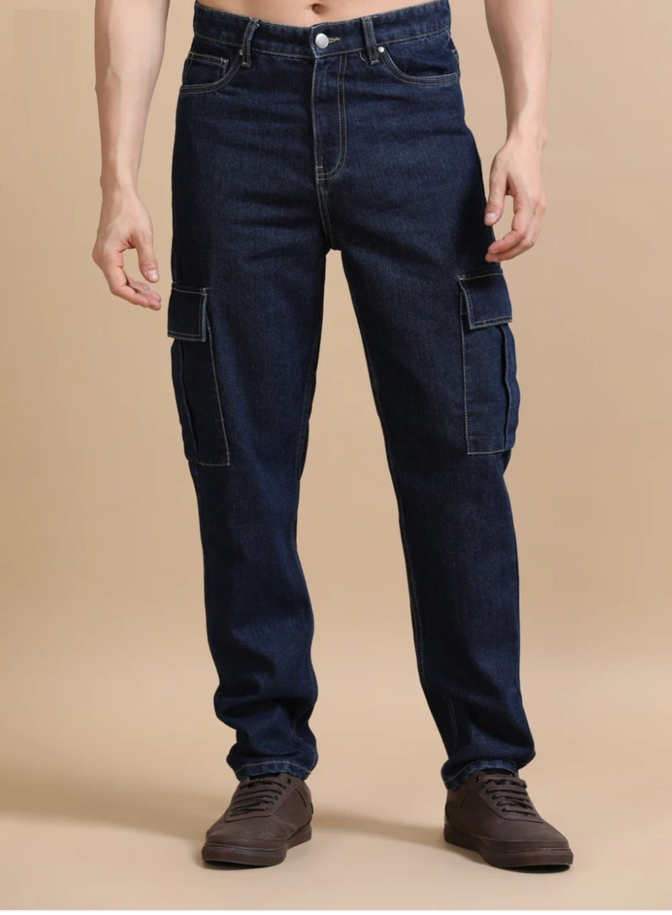 The BlueVibe dark blue denim cargo for men