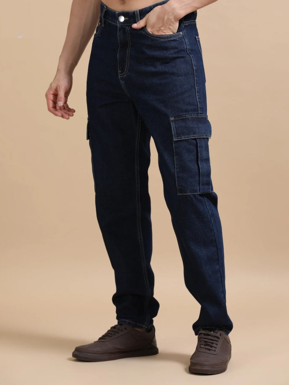 The BlueVibe dark blue denim cargo for men