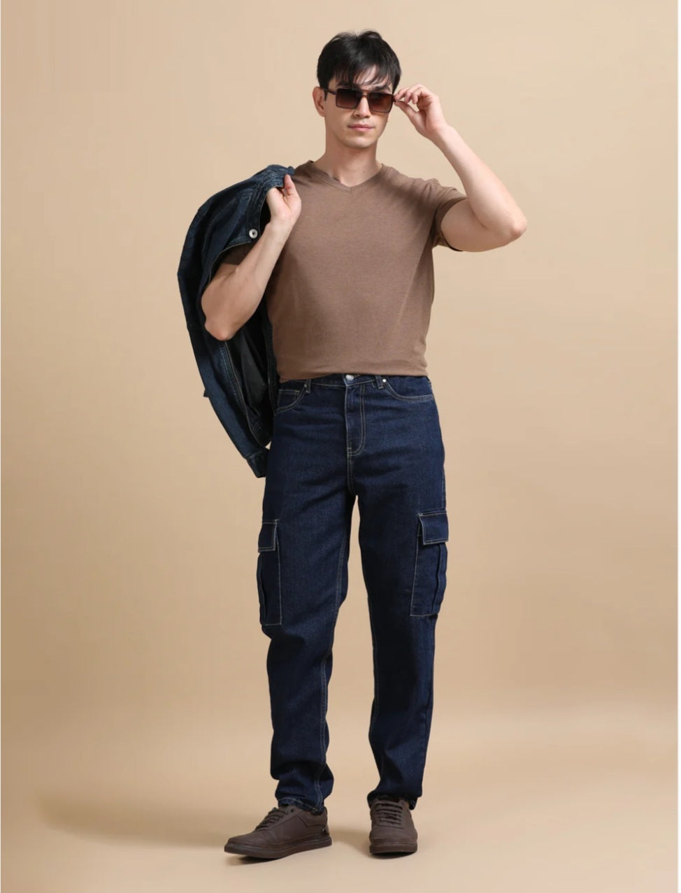 The BlueVibe dark blue denim cargo for men