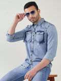 Tokyo Stitch Light Blue ice wash denim shirt for men