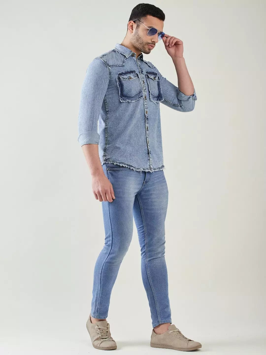 Tokyo Stitch Light Blue ice wash denim shirt for men