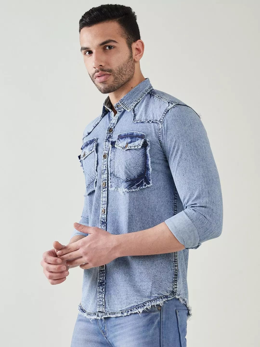 Tokyo Stitch Light Blue ice wash denim shirt for men