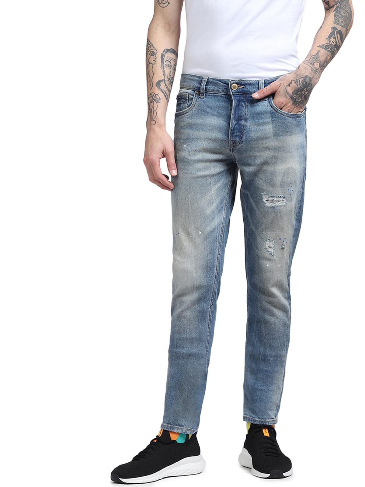 TheBlueVibe Men Light blue damage  stretchable jeans