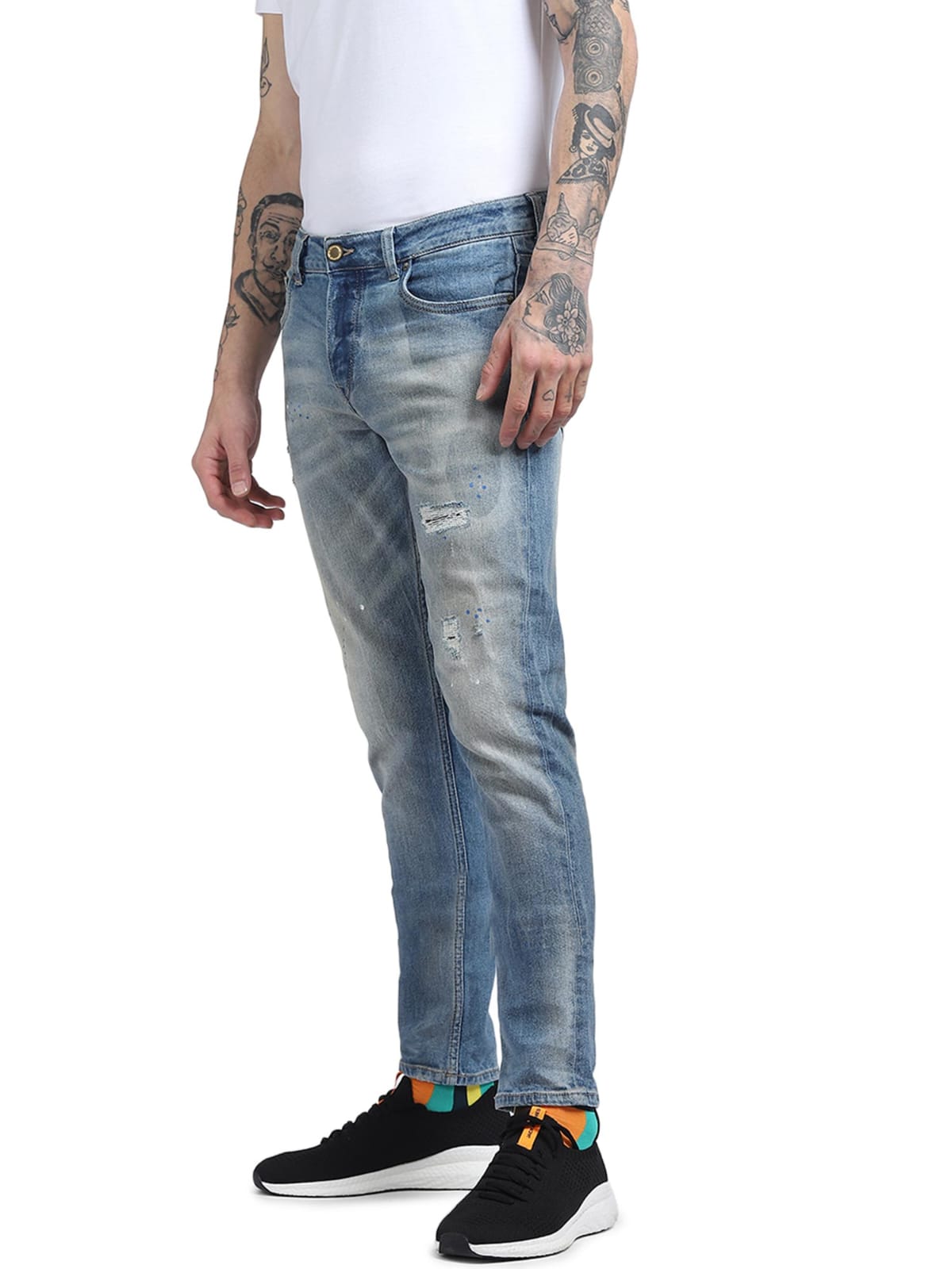 TheBlueVibe Men Light blue damage  stretchable jeans