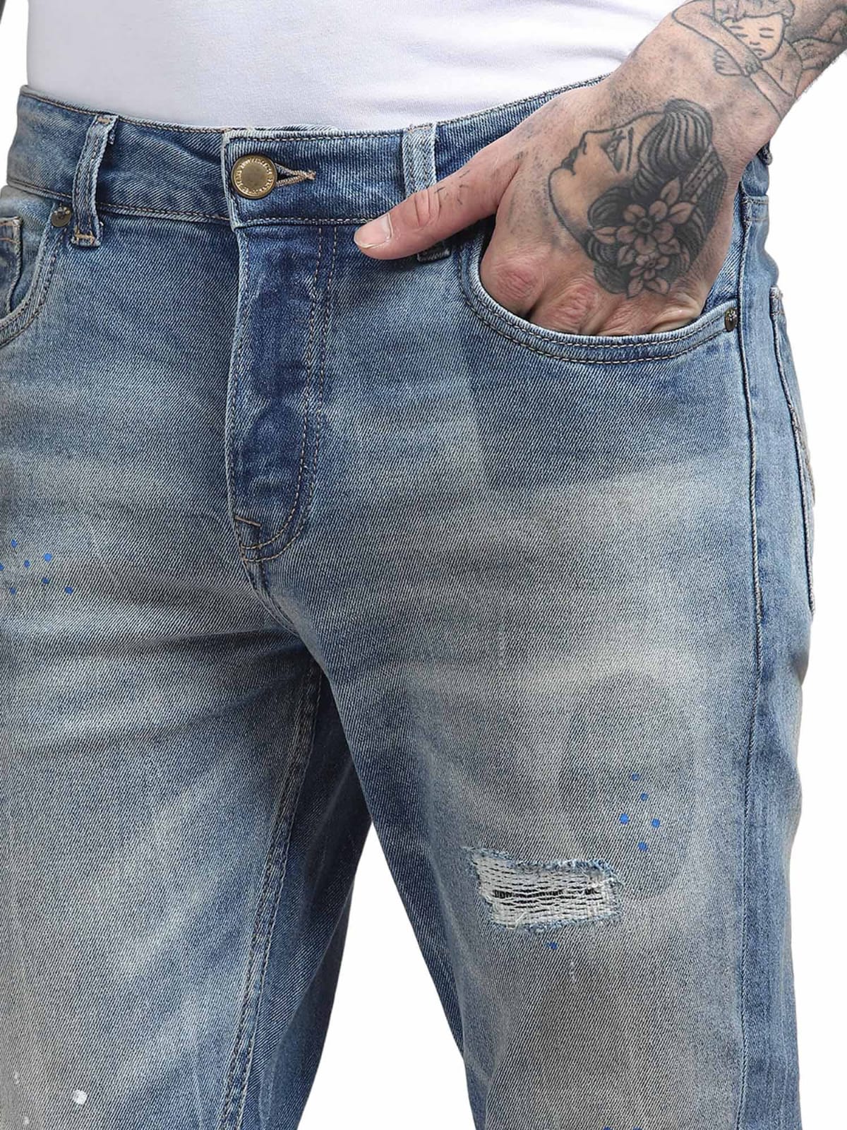 TheBlueVibe Men Light blue damage  stretchable jeans