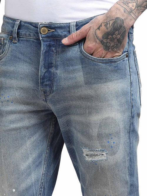 TheBlueVibe Men Light blue damage  stretchable jeans