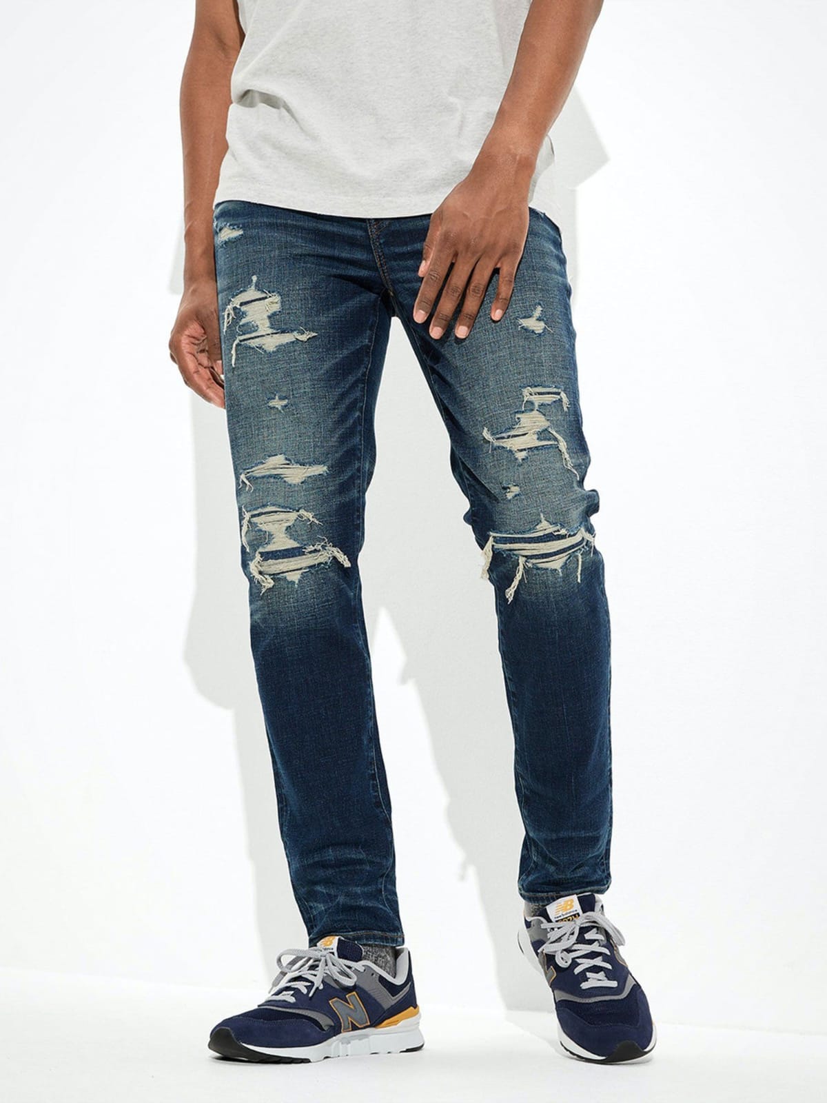 TheBlueVibe Men damage blue stretchable jeans