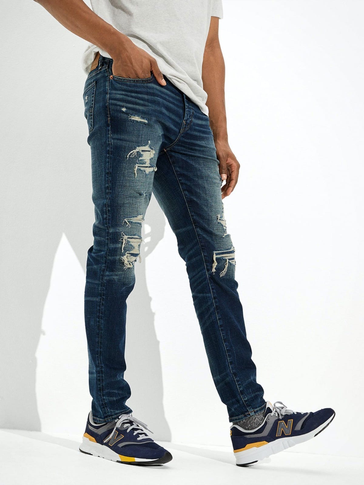 TheBlueVibe Men damage blue stretchable jeans