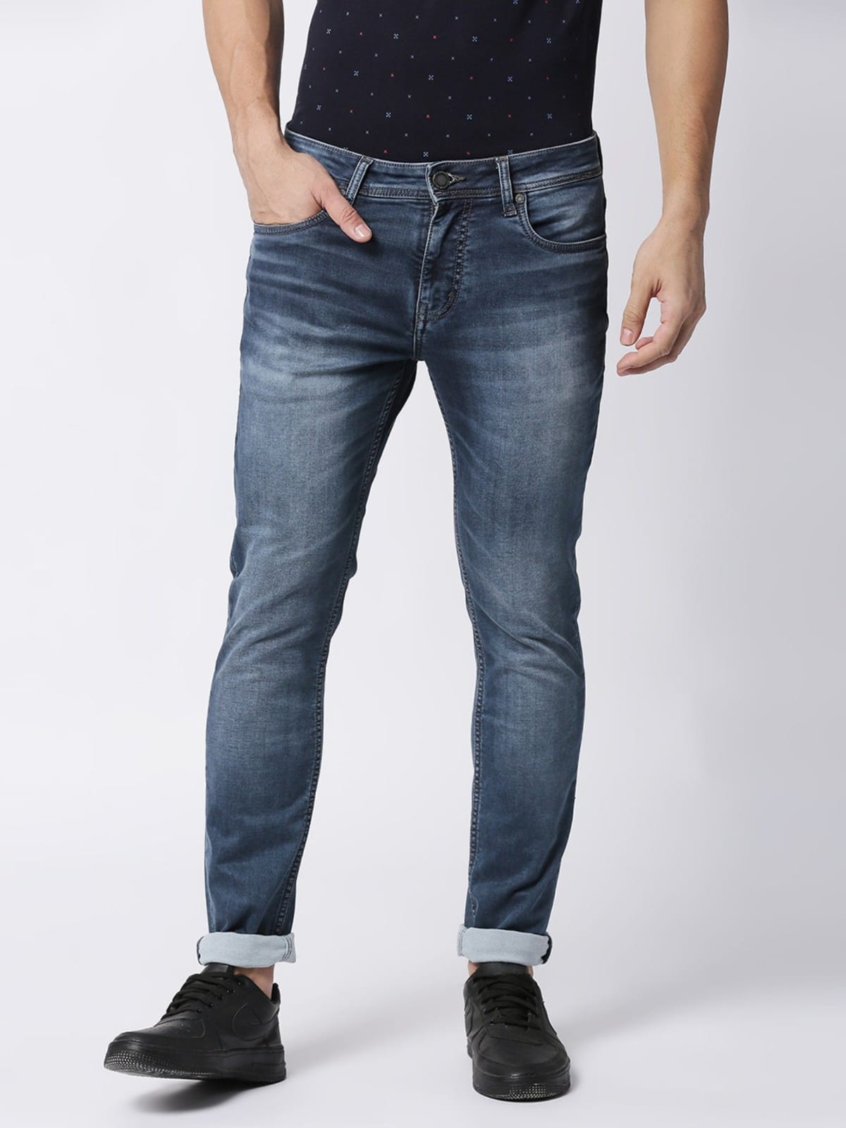 TheBlueVibe Men carbon grey stretchable jeans