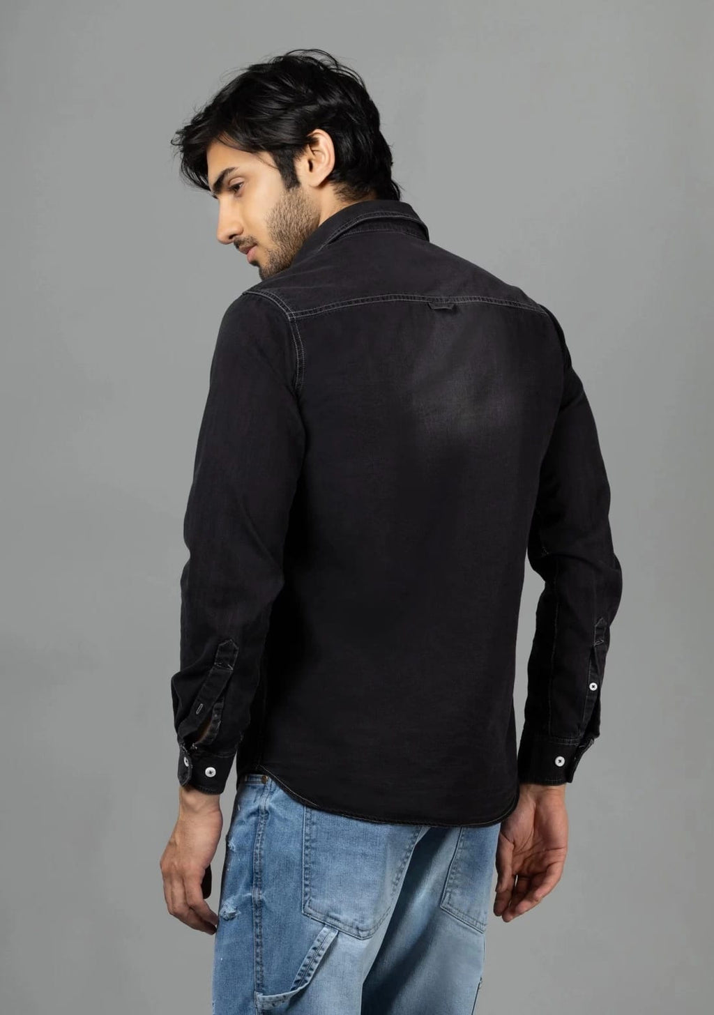 Tokyo Stitch dark black denim shirt for men