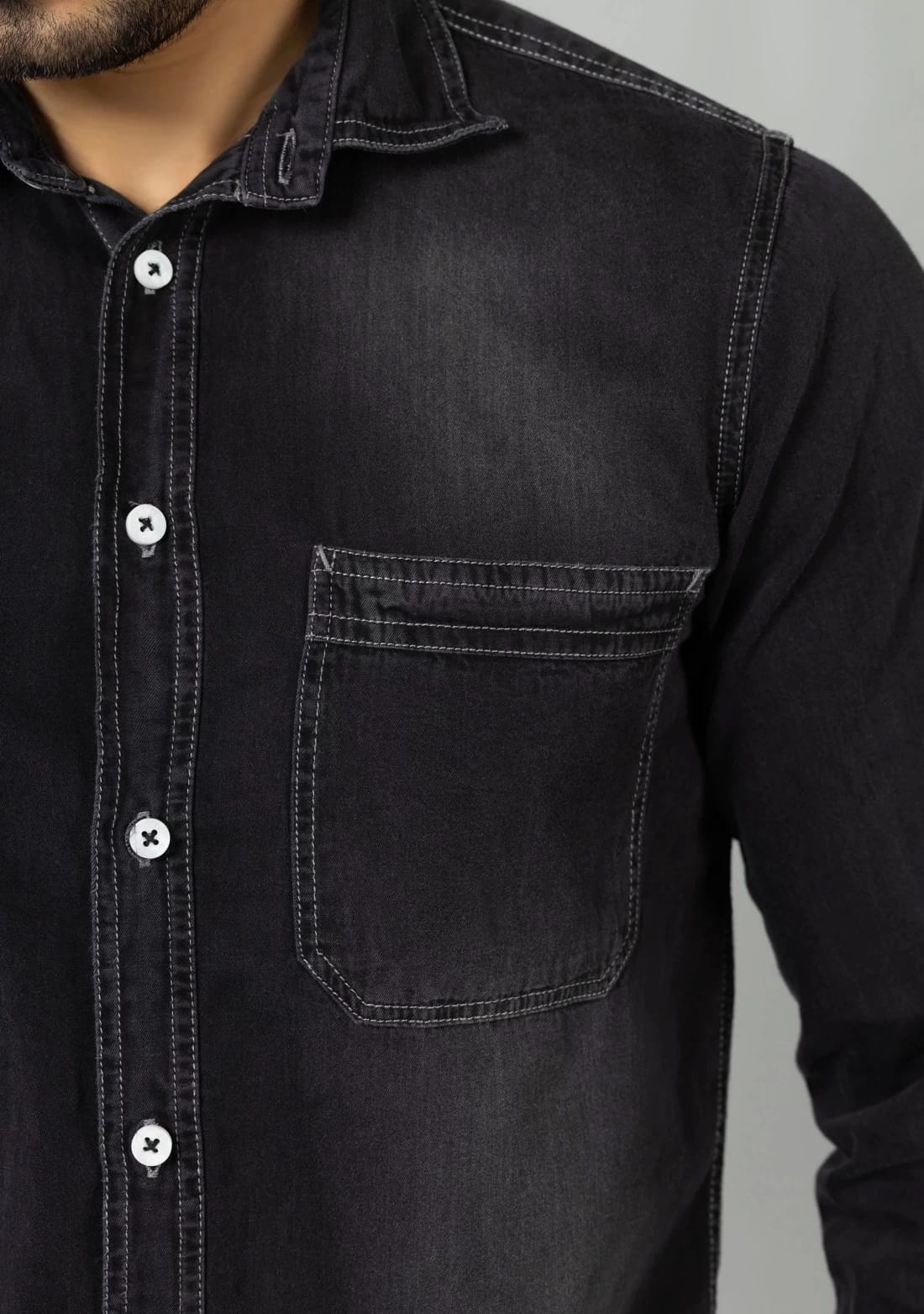 Tokyo Stitch dark black denim shirt for men