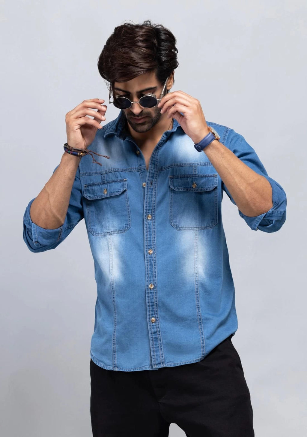 Tokyo Stitch Light ice Blue denim shirt for men