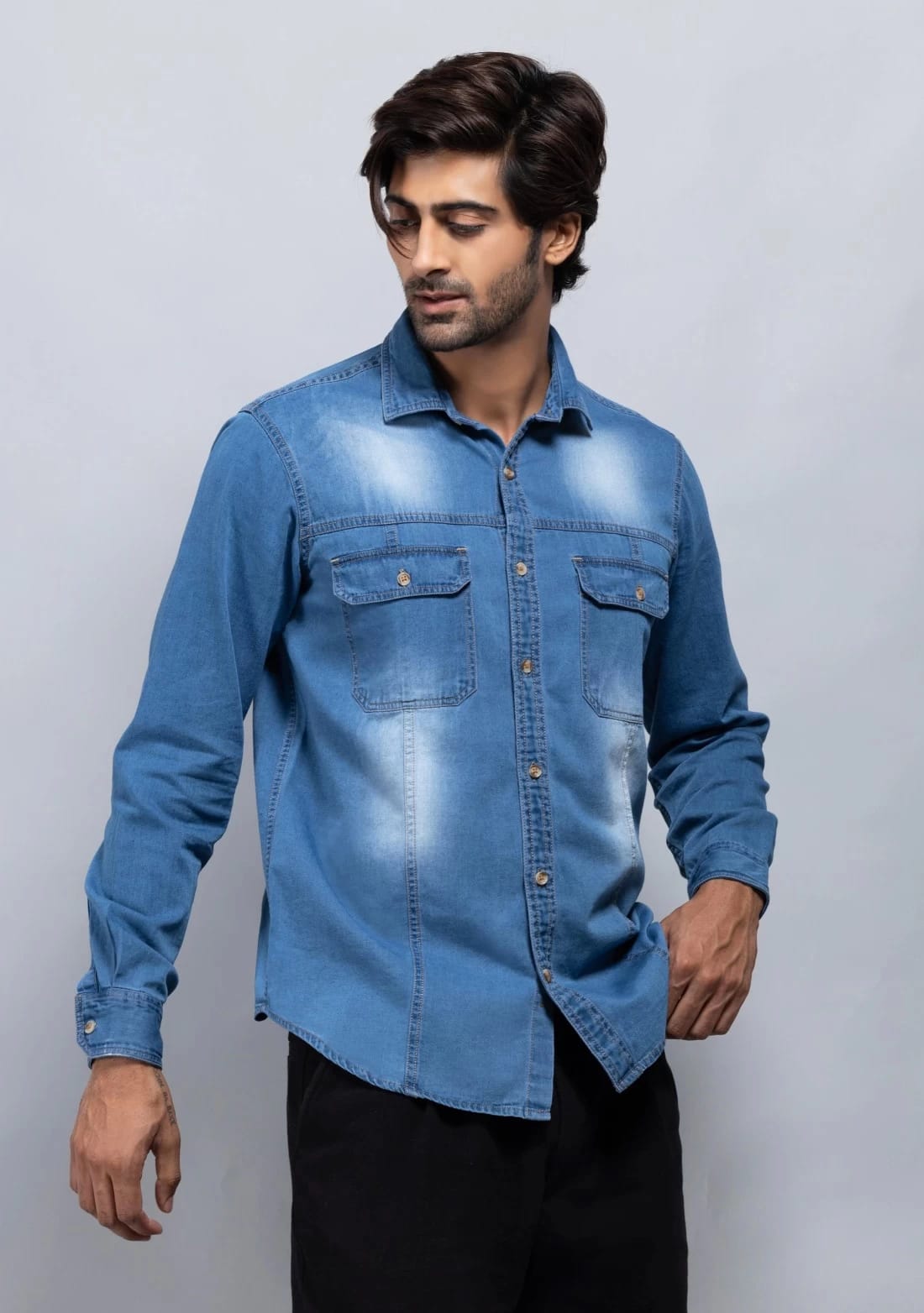 Tokyo Stitch Light ice Blue denim shirt for men