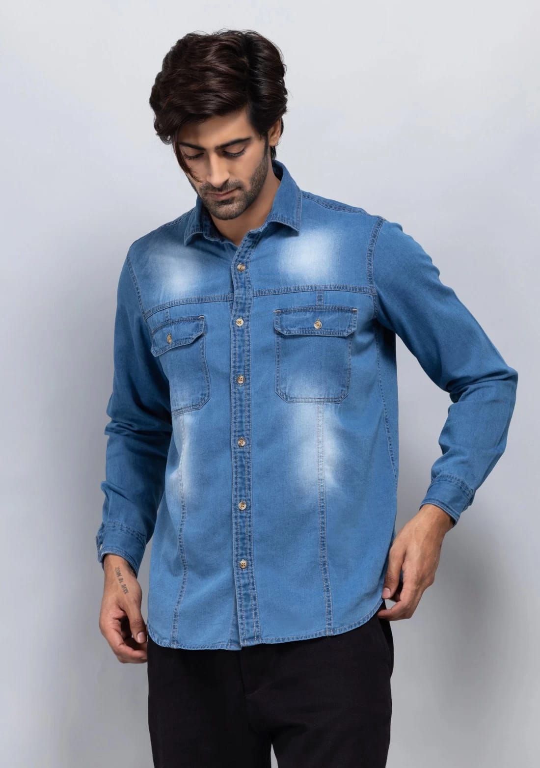 Tokyo Stitch Light ice Blue denim shirt for men