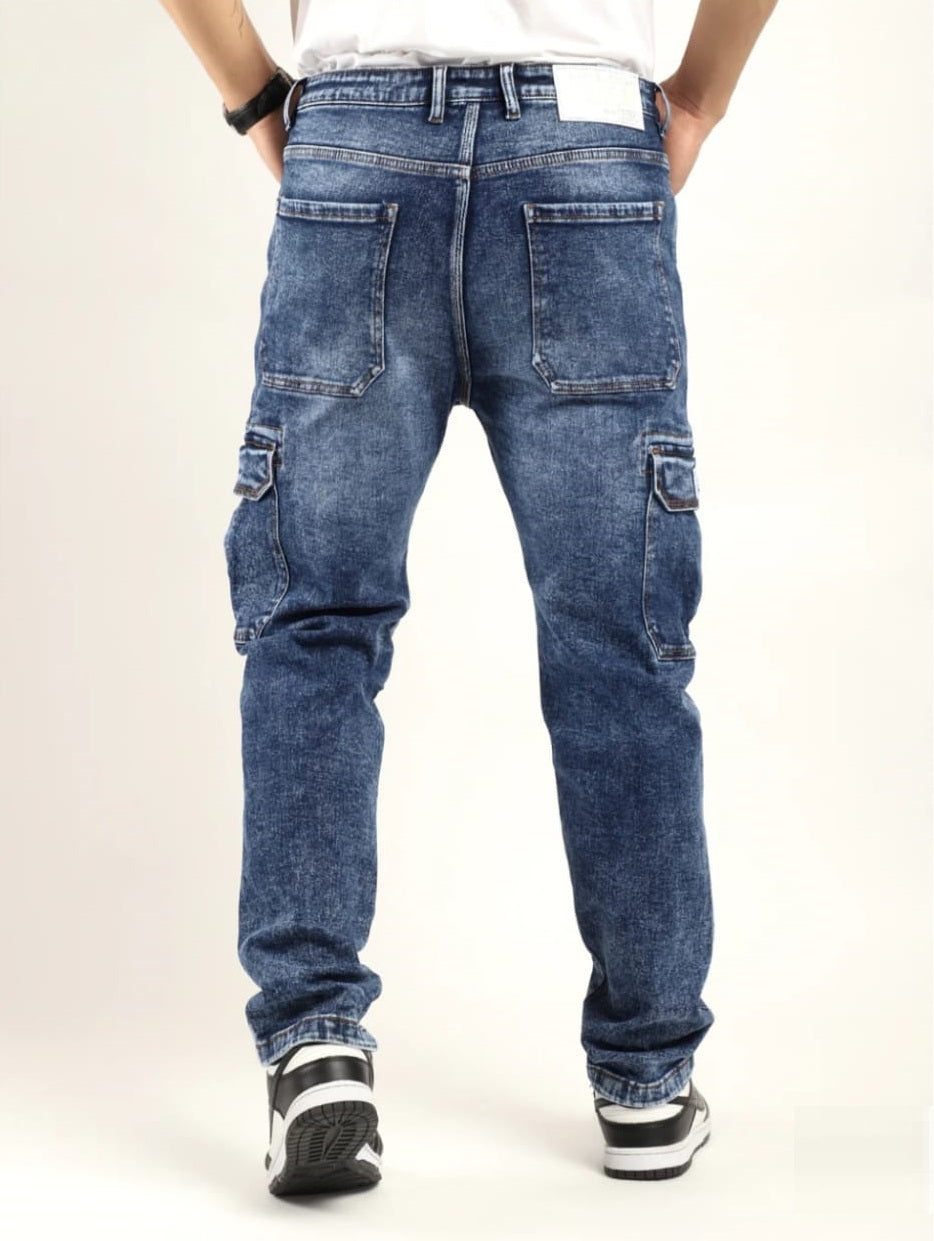 Tokyo Stitch Dark Carbon Blue six pocket denim cargo for men