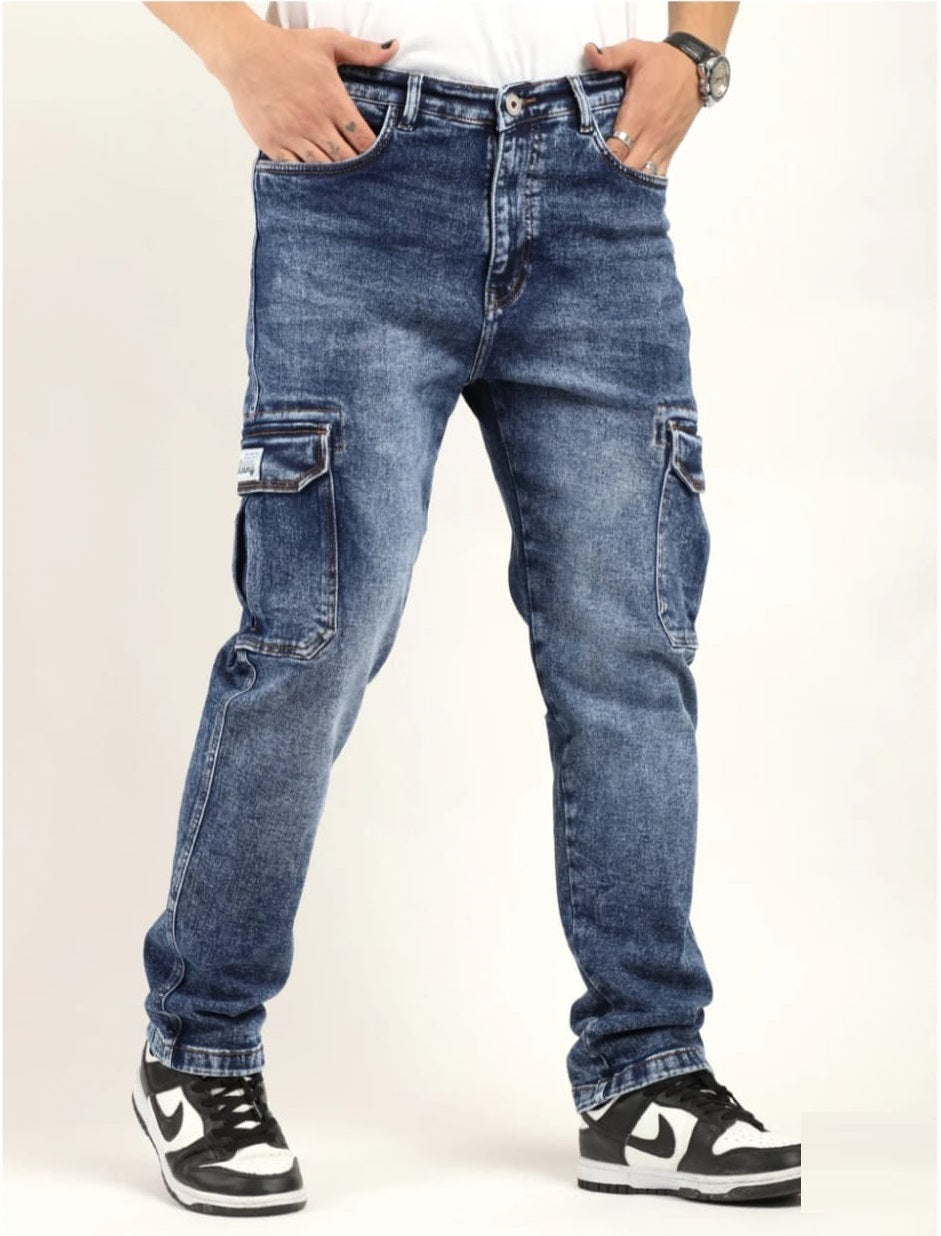 Tokyo Stitch Dark Carbon Blue six pocket denim cargo for men