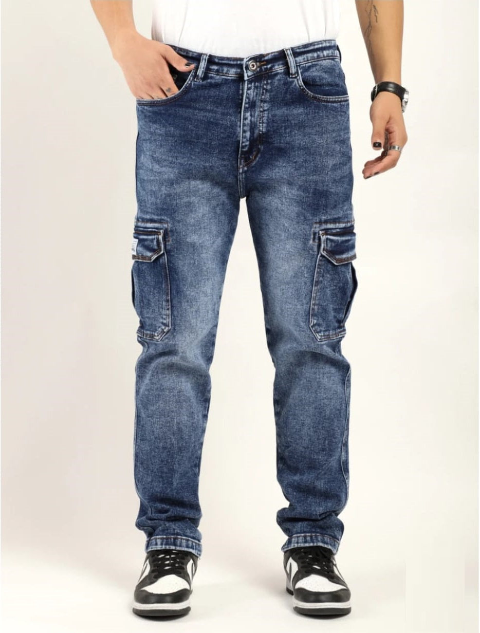 Tokyo Stitch Dark Carbon Blue six pocket denim cargo for men