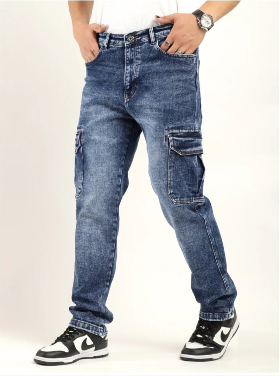 Tokyo Stitch Dark Carbon Blue six pocket denim cargo for men
