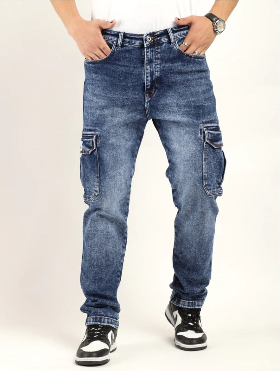 Tokyo Stitch Dark Carbon Blue six pocket denim cargo for men