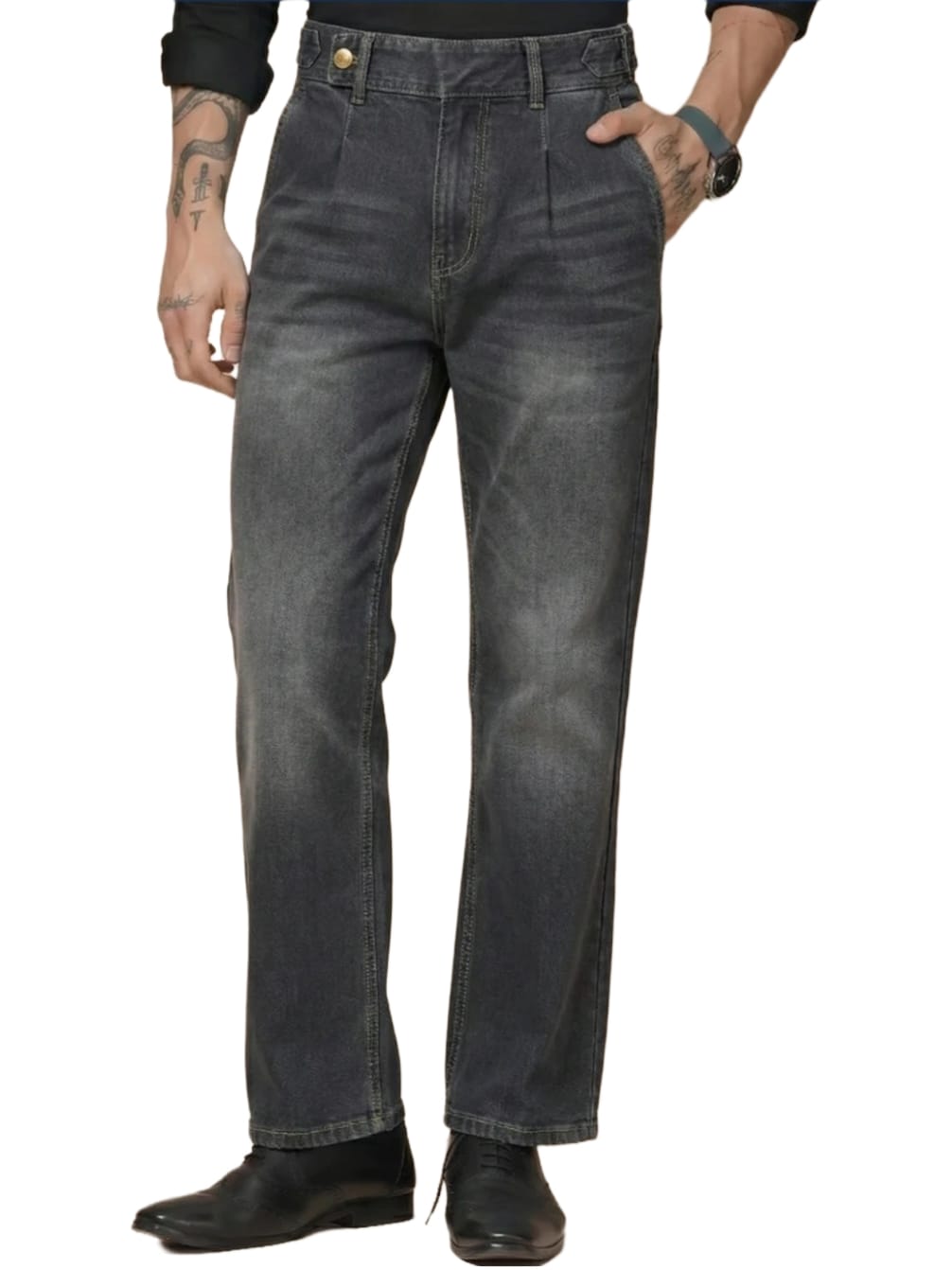 Tokyo Stitch men dark Grey denim Gurkha jeans