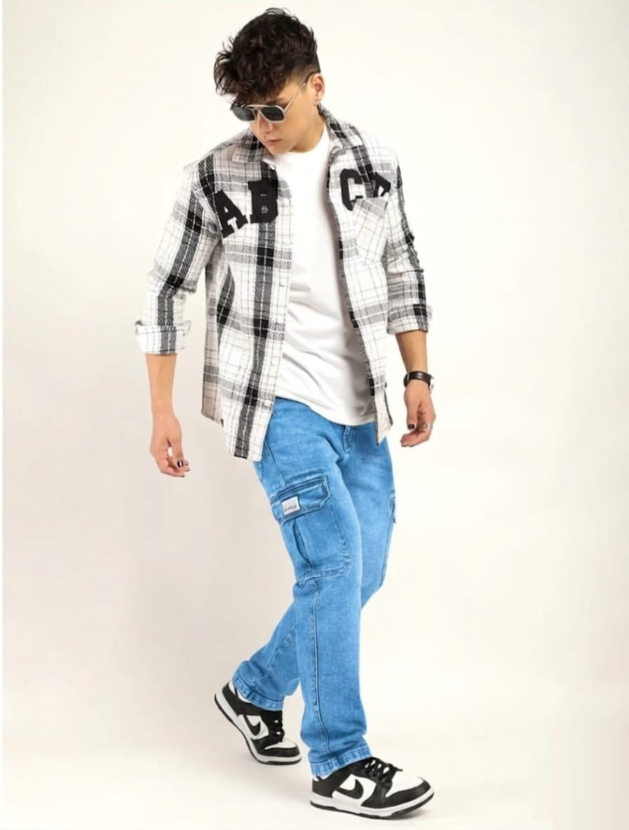 Tokyo Stitch Light Med Blue six pocket denim cargo for men