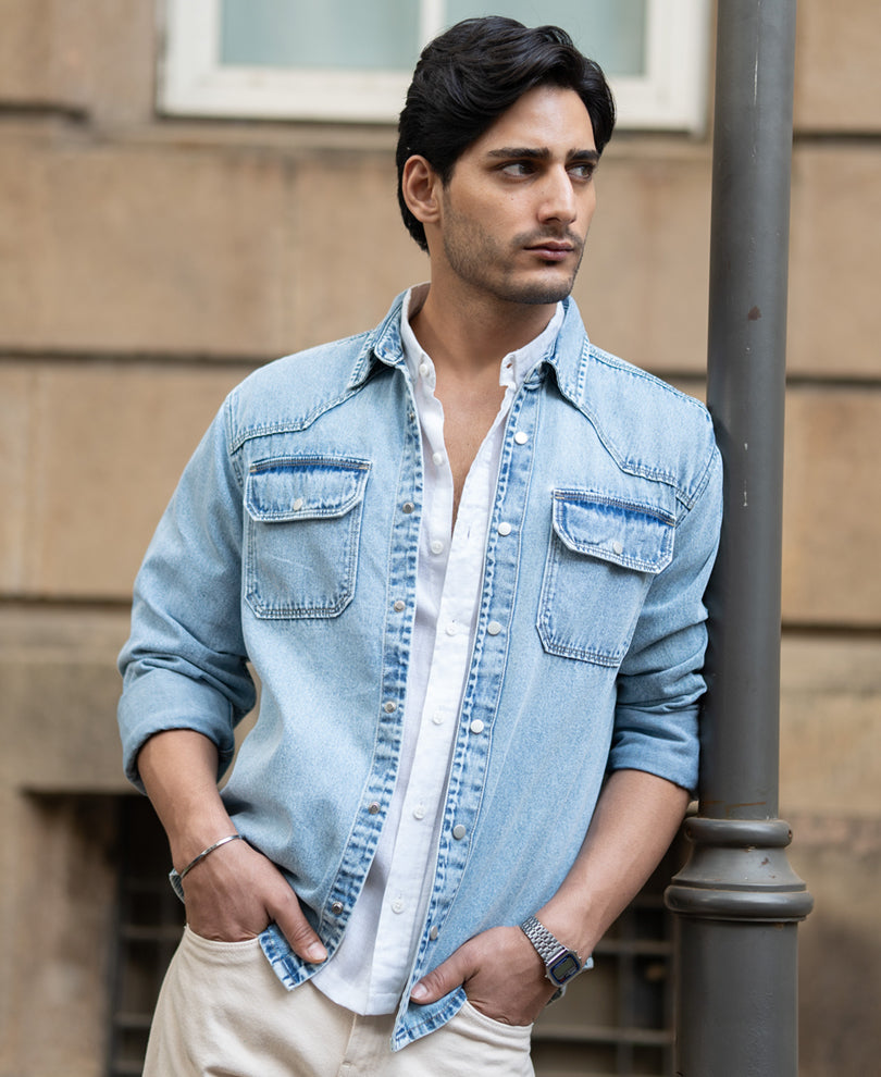 Tokyo Stitch Light (Sky) Blue denim shirt for men