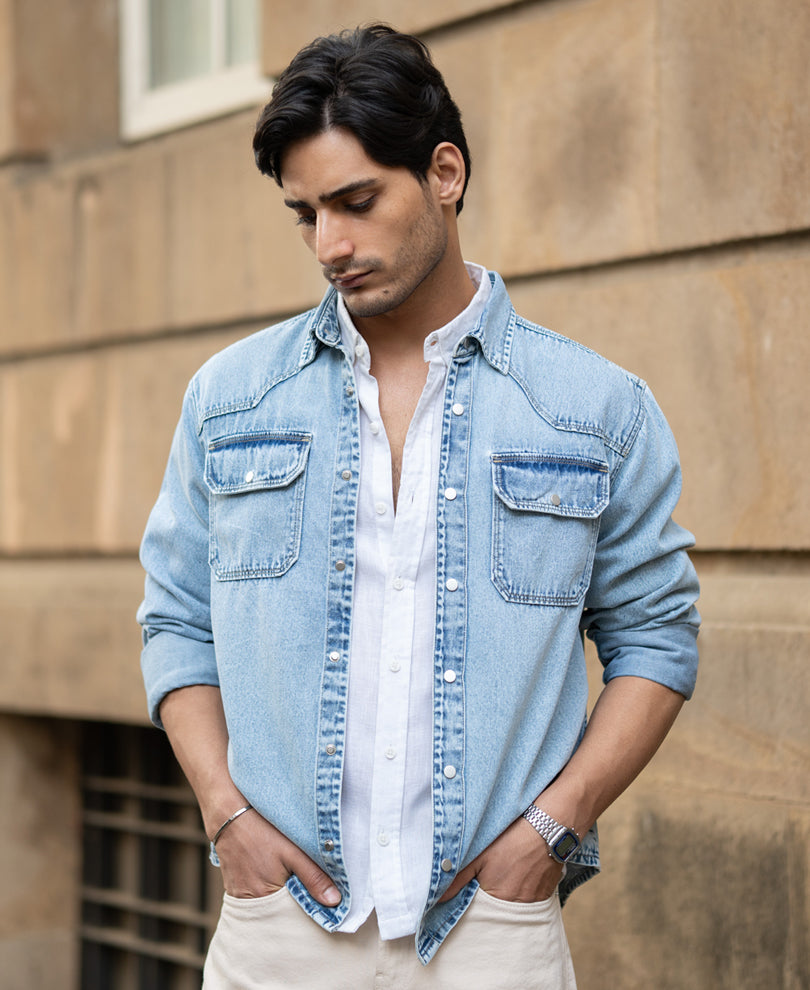 Tokyo Stitch Light (Sky) Blue denim shirt for men