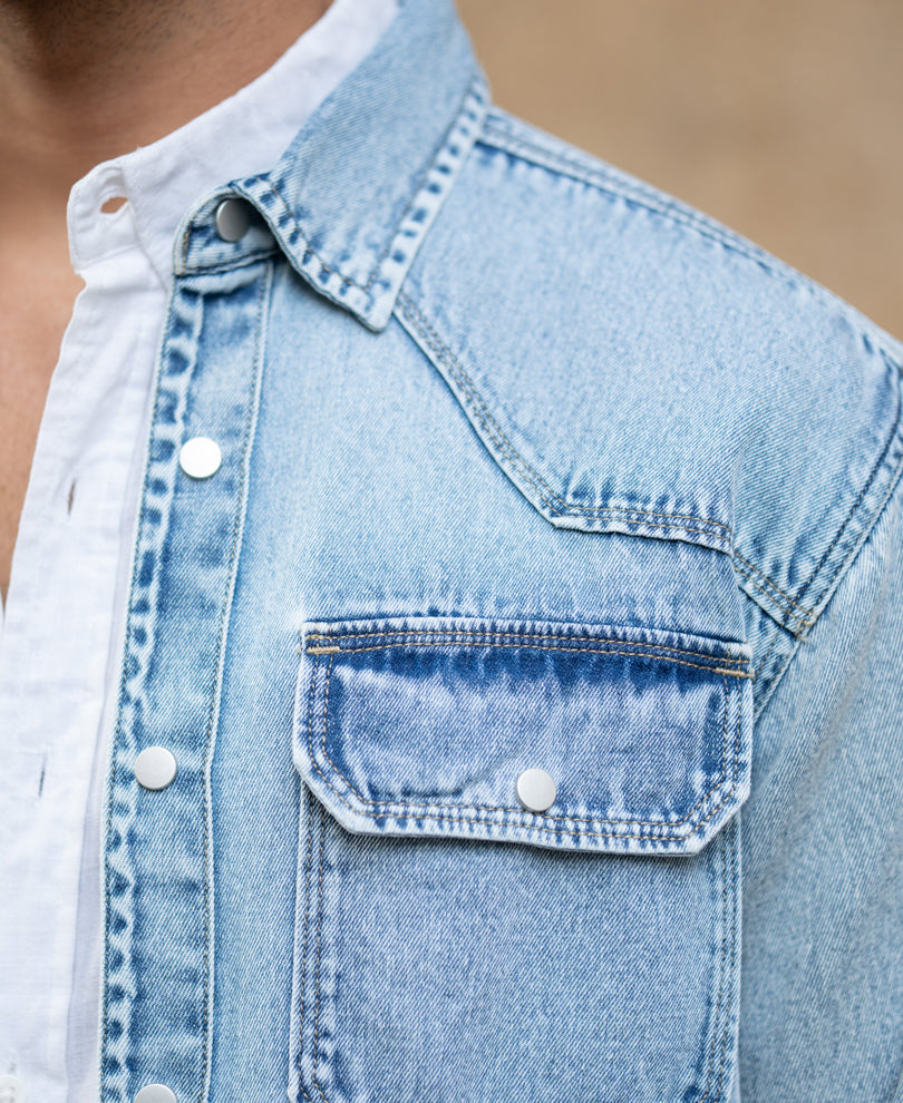 Tokyo Stitch Light (Sky) Blue denim shirt for men