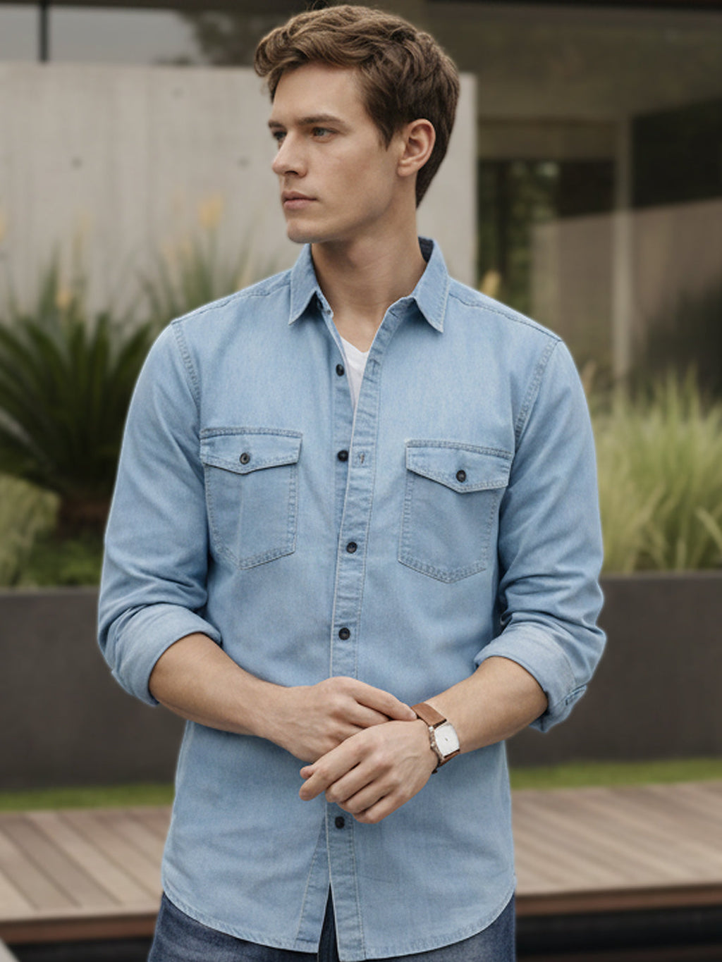 Tokyo Stitch Ice Blue denim shirt for men