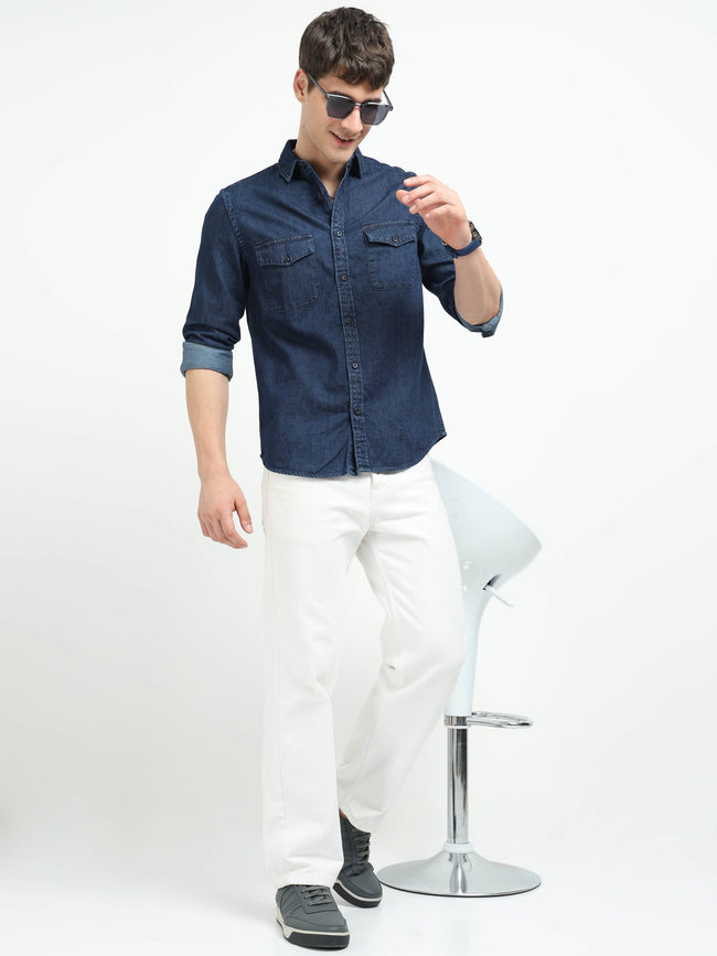 Tokyo Stitch dark navy Blue denim shirt for men