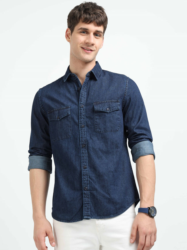 Tokyo Stitch dark navy Blue denim shirt for men