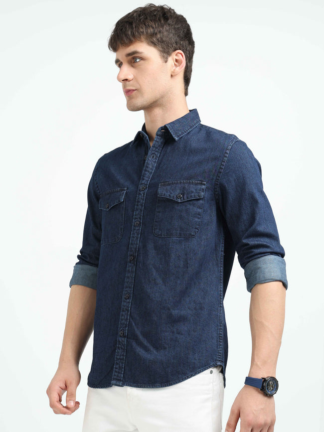 Tokyo Stitch dark navy Blue denim shirt for men