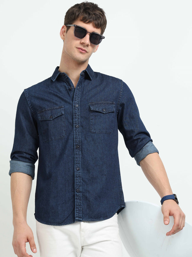 Tokyo Stitch dark navy Blue denim shirt for men