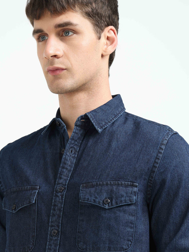 Tokyo Stitch dark navy Blue denim shirt for men