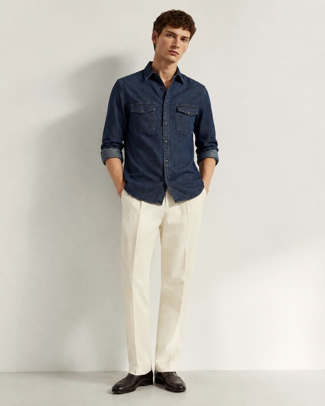 Tokyo Stitch dark navy Blue denim shirt for men