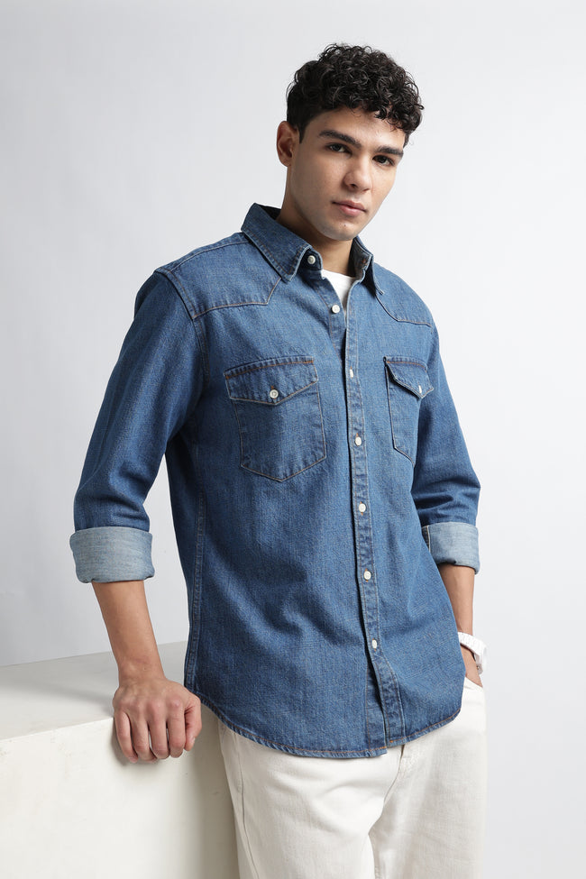 Tokyo Stitch med Blue denim shirt for men