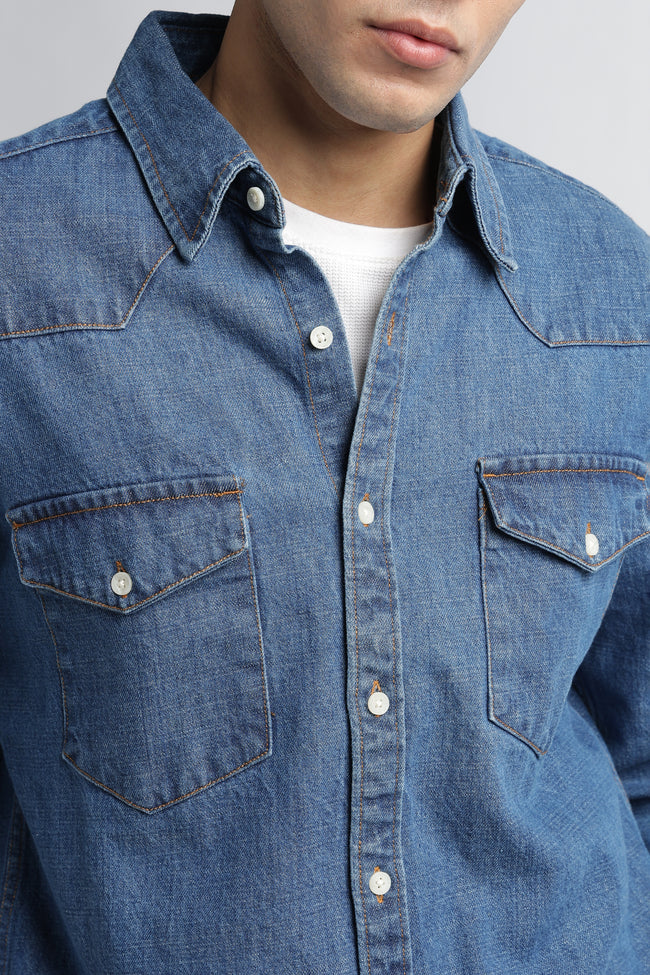 Tokyo Stitch med Blue denim shirt for men