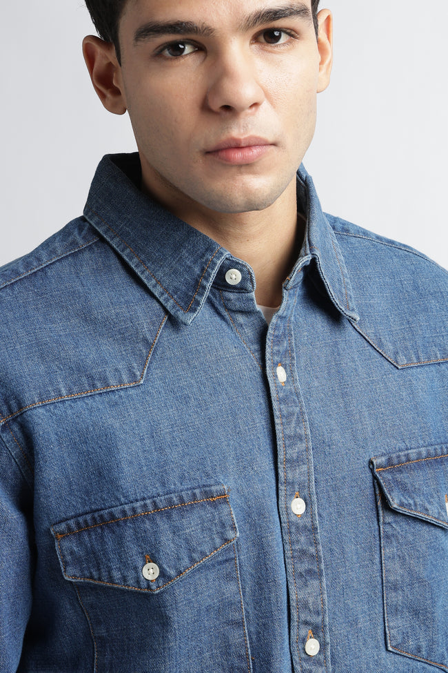 Tokyo Stitch med Blue denim shirt for men