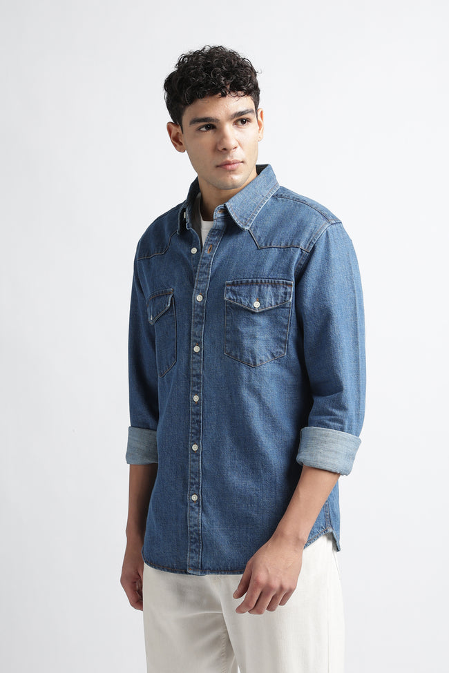 Tokyo Stitch med Blue denim shirt for men